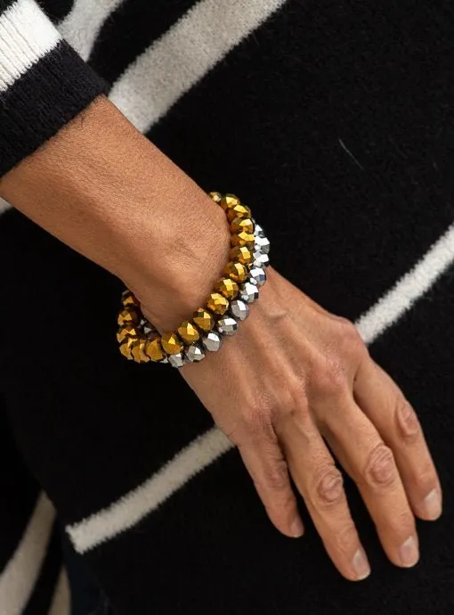 Antique Gold And Silver Glass Bead Bracelet Set