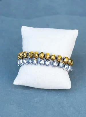 Antique Gold And Silver Glass Bead Bracelet Set
