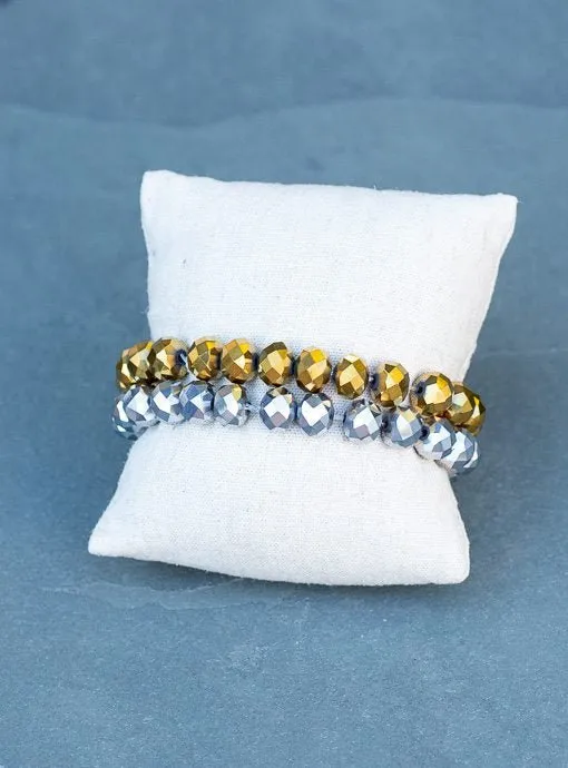 Antique Gold And Silver Glass Bead Bracelet Set