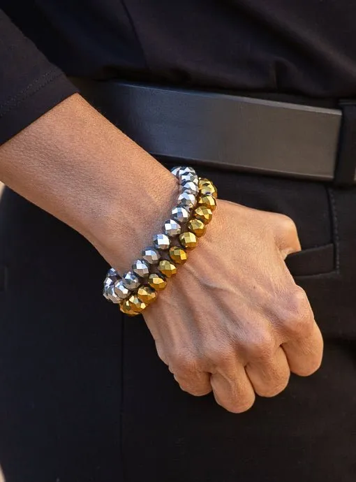 Antique Gold And Silver Glass Bead Bracelet Set