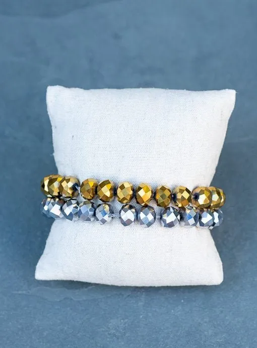 Antique Gold And Silver Glass Bead Bracelet Set