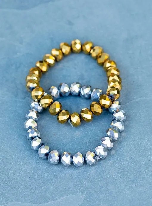 Antique Gold And Silver Glass Bead Bracelet Set