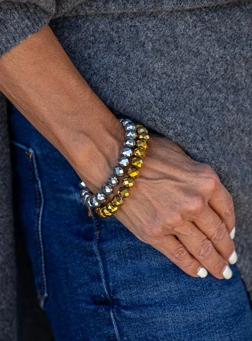 Antique Gold And Silver Glass Bead Bracelet Set