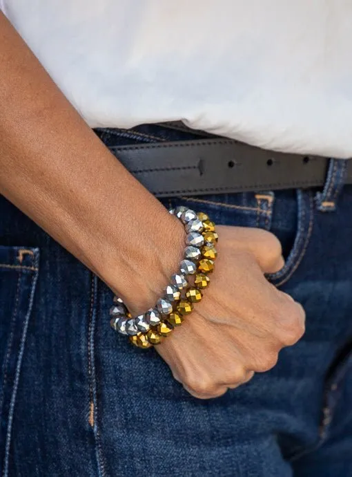 Antique Gold And Silver Glass Bead Bracelet Set