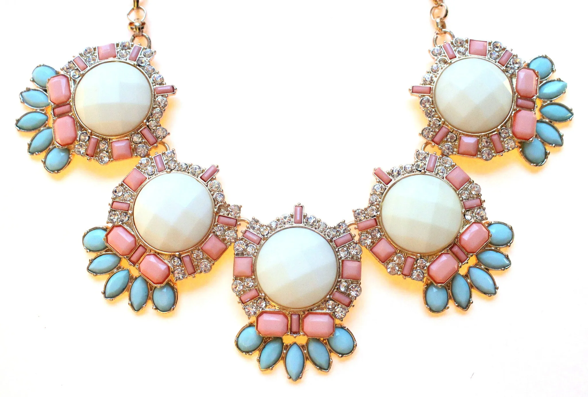 Jeweled Crystal Bloom Necklace- Pastel Mint & Pink