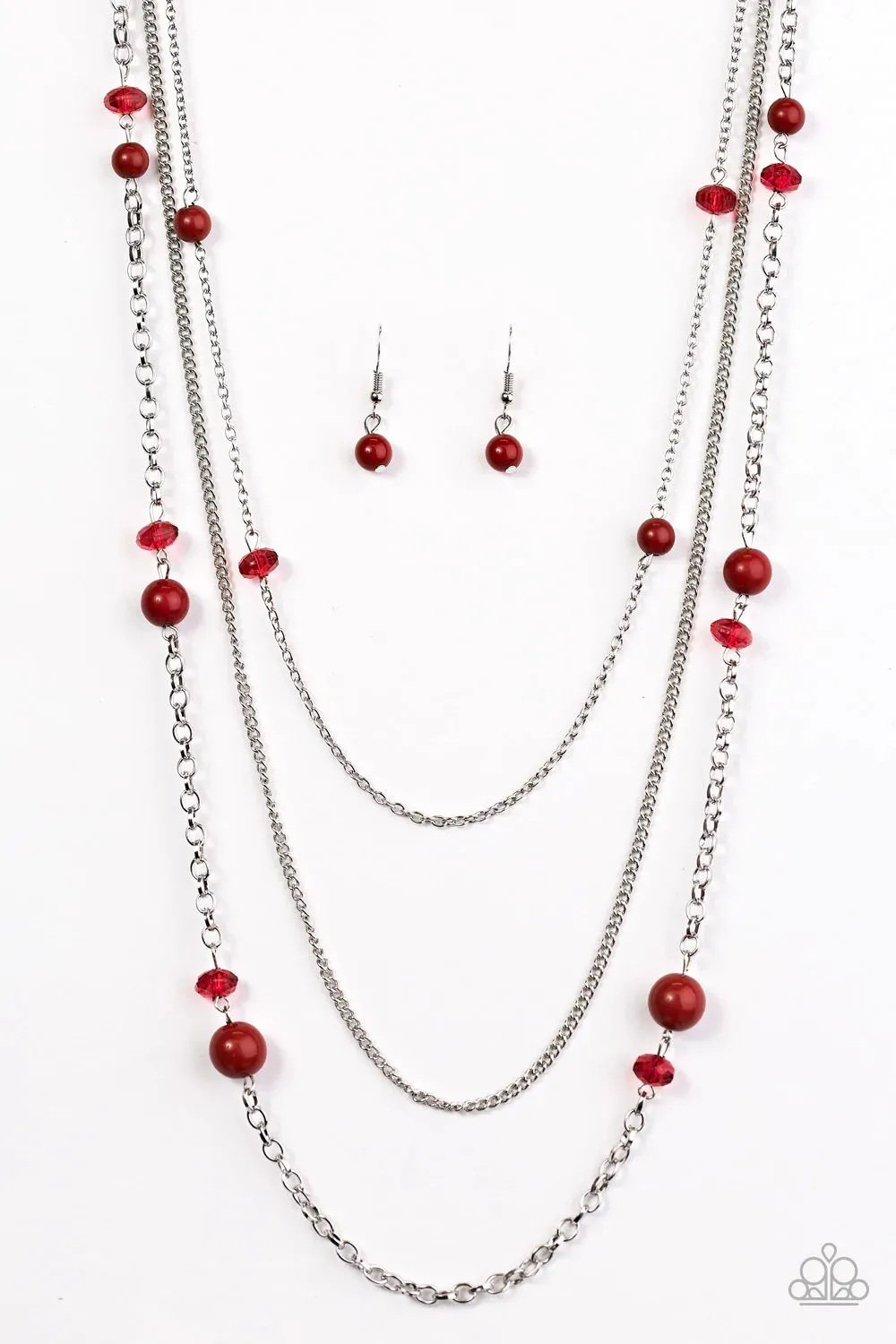 Paparazzi Necklace ~ Triple Tango - Red
