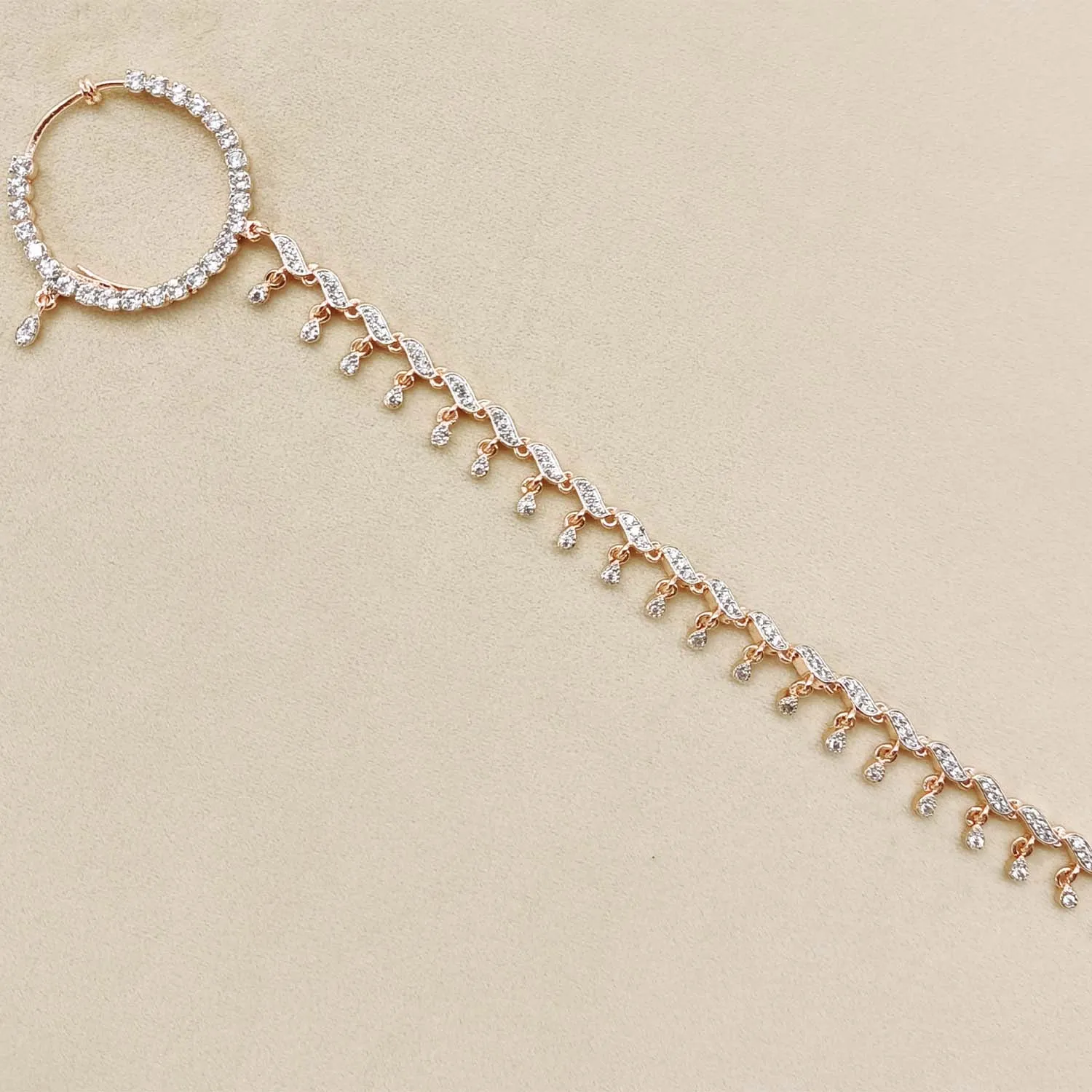 Raksha Rose Plated American Diamond Nath
