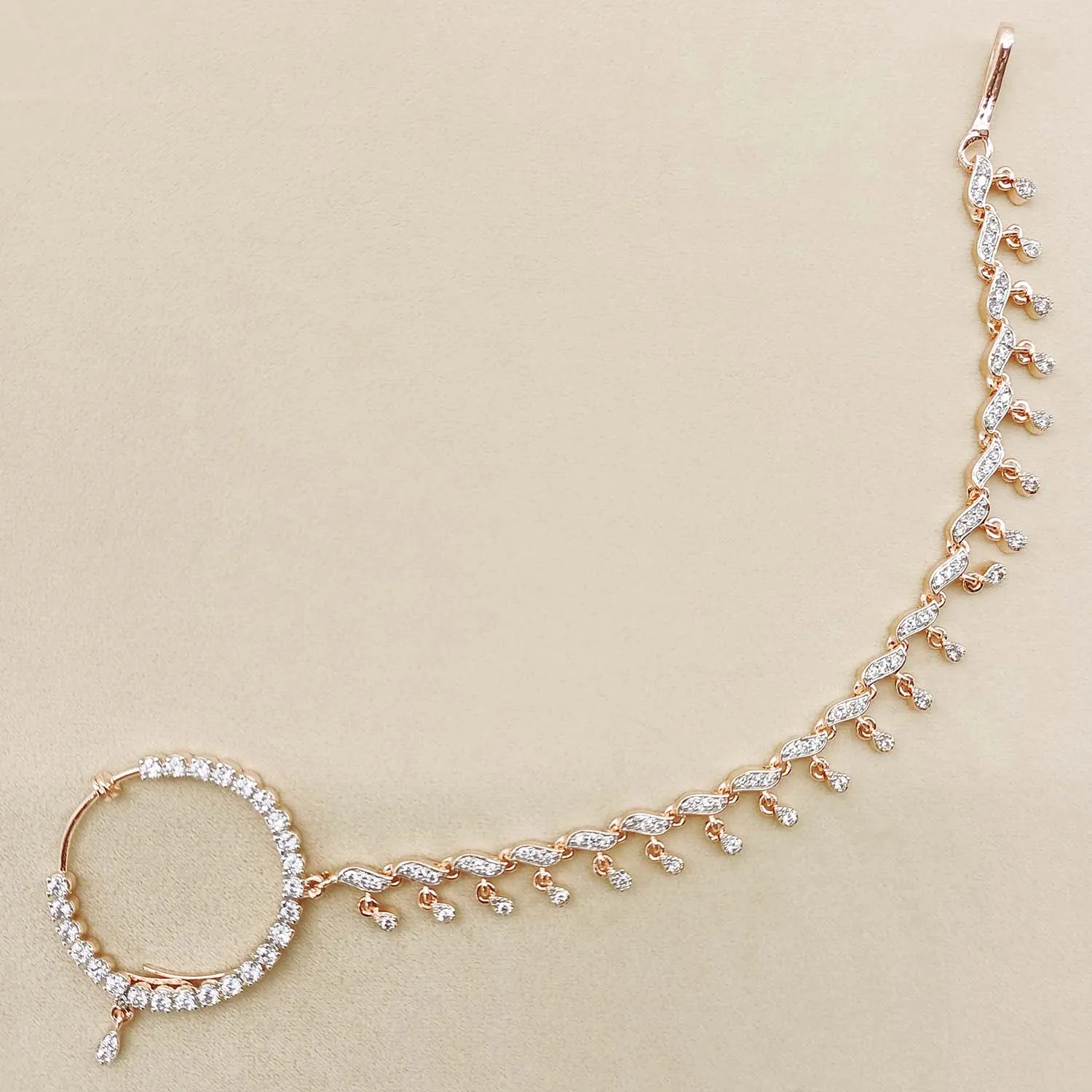 Raksha Rose Plated American Diamond Nath
