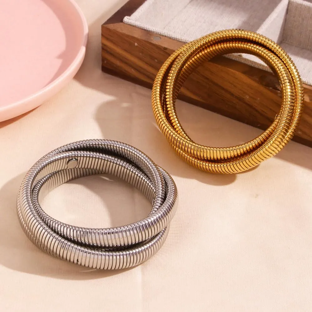 Salircon Gold Bangle Bracelets Set Stackable Gold Stretch Bracelets for Women 2024 Trendy Snake Chunky Gold Bracelet