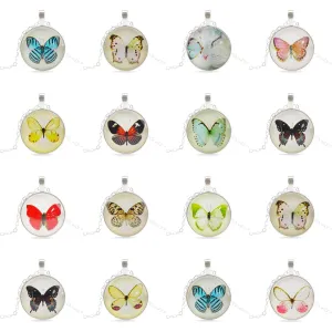 Vintage Fine Jewelry Glass Cabochon Necklace&Pendant Butterfly Statement Chain Necklace Silver Color Jewelry for Women